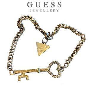 🛍3/$20 GUESS silver and gold Rhinestone heart key costume jewellery bracelet
